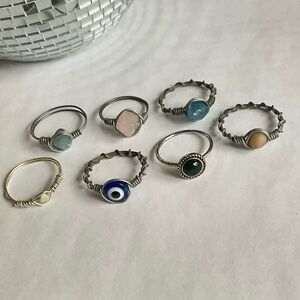 Handcrafted Multi-stone Holistic Crystal Gemstone Stackable Rings - Set of 8